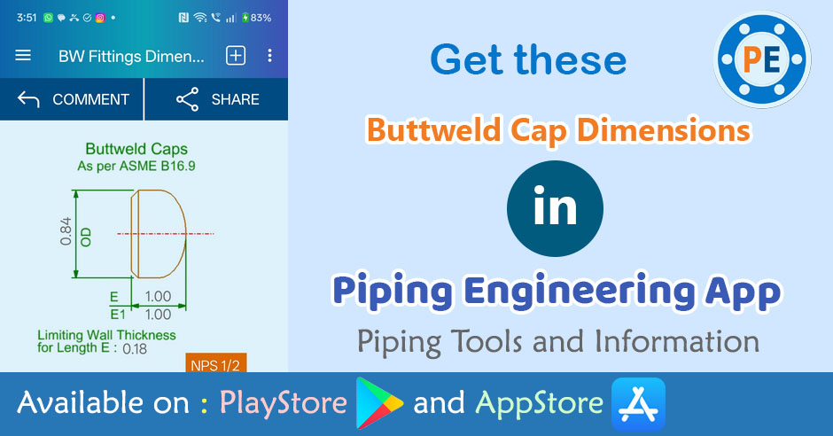 Buttweld Caps Dimensions