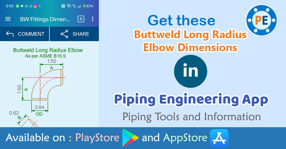 Buttweld Long Radius 90 Degree Elbow Dimensions
