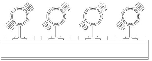 Clamped pipe supports at 45 degree.